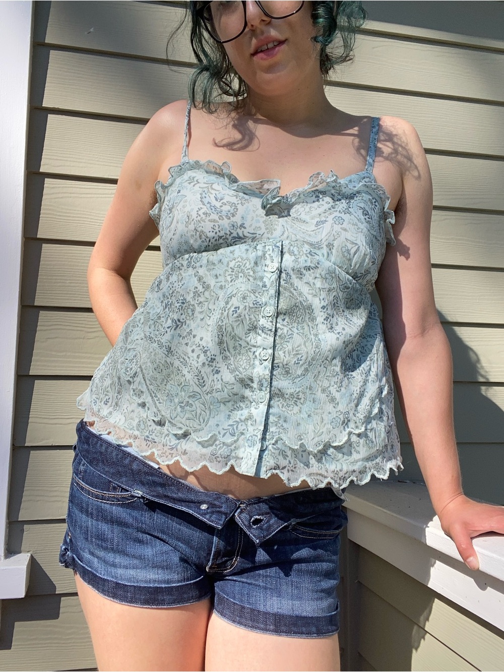 Hollister Pale Blue Paisley Lace-Trim Cami